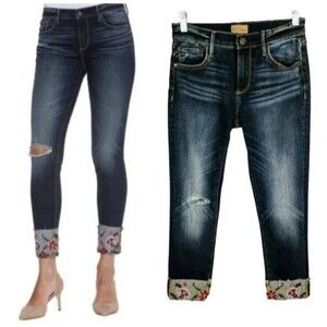 Driftwood Jeans  Women's Size 25  Colette Embroidered Hem Cropped Straight Leg